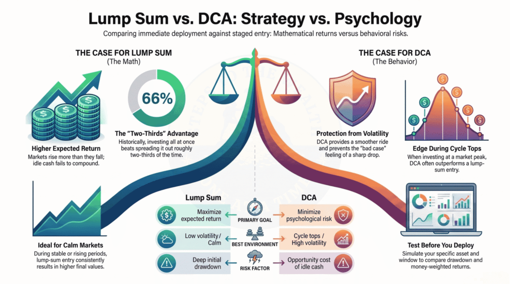 Lump sum vs DCA strategy versus psychology - the math case for the lump against the behavioral case for dollar-cost averaging