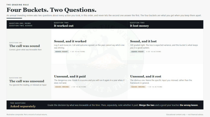 Annual_Investing_Review_Four_Buckets Annual investing review grading rule: four buckets produced by two questions about every action