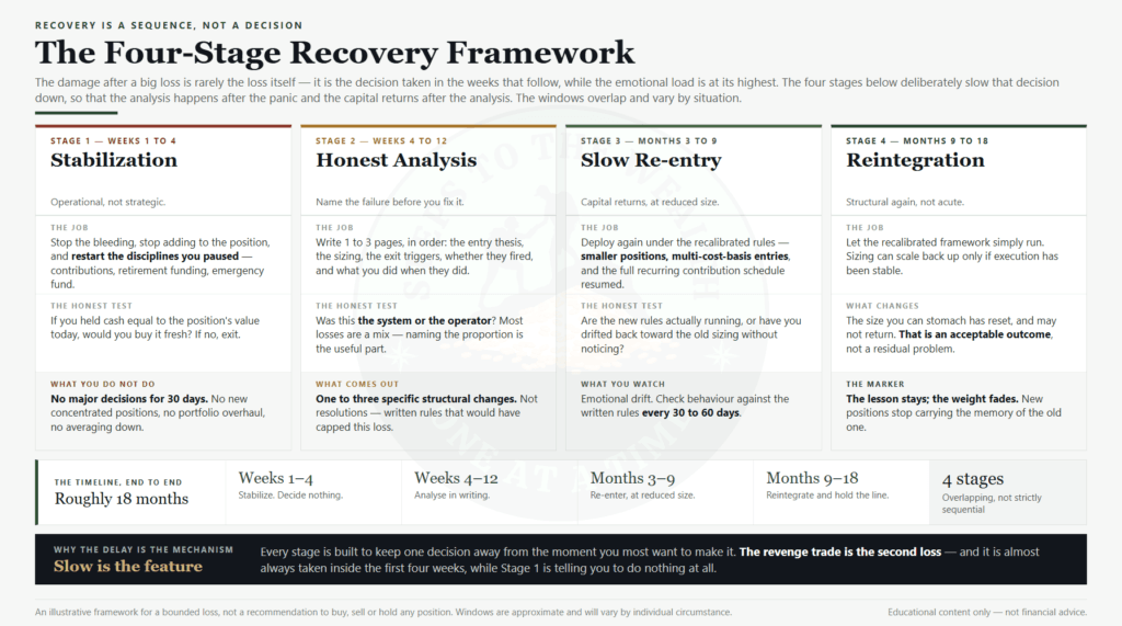 Recovering from a big loss - the four-stage framework of stabilization, analysis, slow re-entry and reintegration
