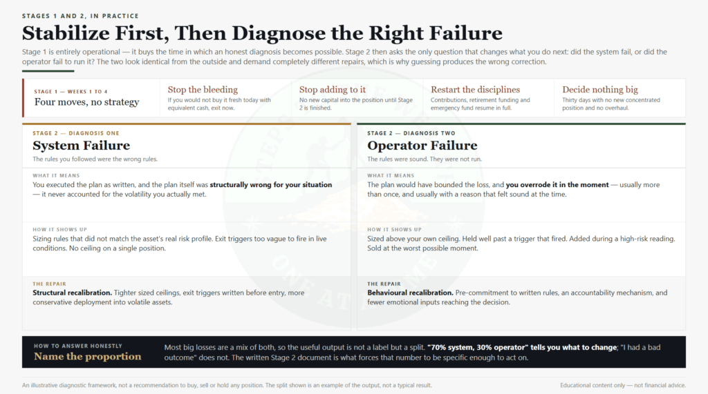 Stabilize first, then analyse - separating a flawed system from a flawed execution