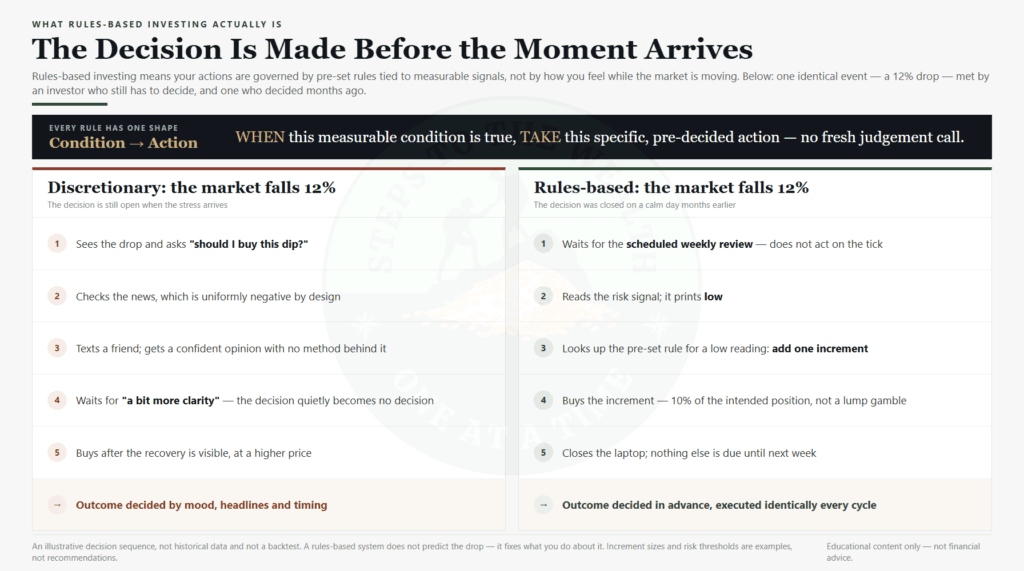 What is rules-based investing - pre-set rules tied to risk replacing emotional in-the-moment decisions