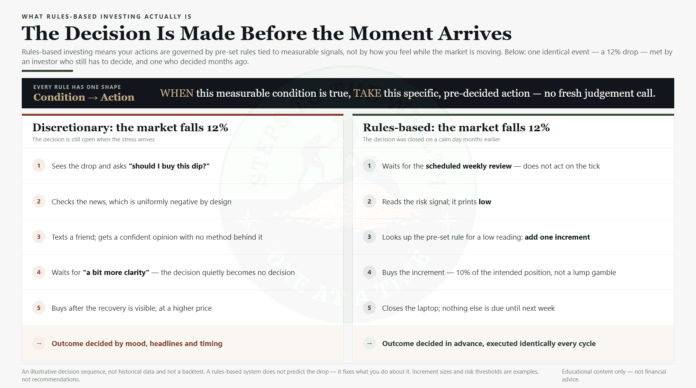 Rules-Based Investing, Defined What is rules-based investing - pre-set rules tied to risk replacing emotional in-the-moment decisions