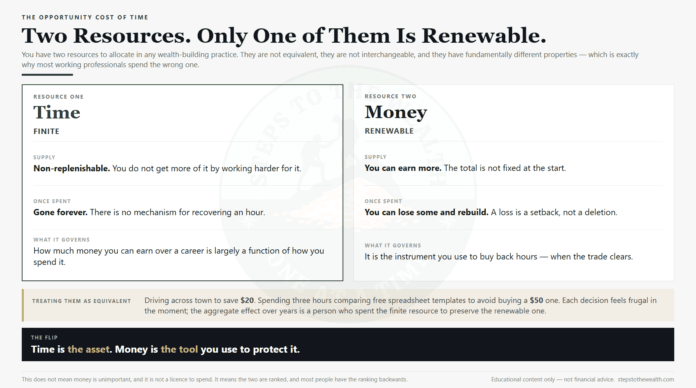 Time is finite and non-replenishable while money is renewable, the two resources compared side by side