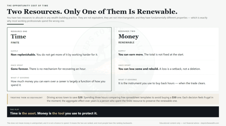 Time is finite and non-replenishable while money is renewable, the two resources compared side by side
