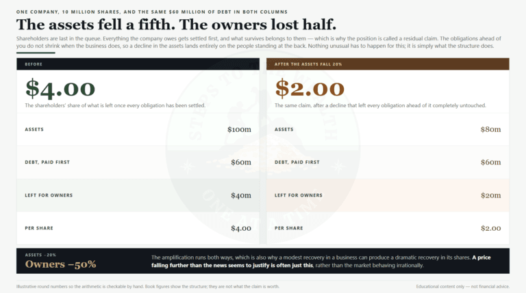 What you actually own: a 20% fall in assets halved the shareholders stake