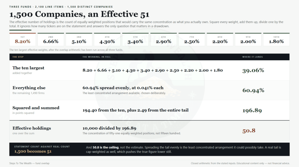 Fund overlap measured: 1,500 companies reduced to an effective 51 equally weighted holdings