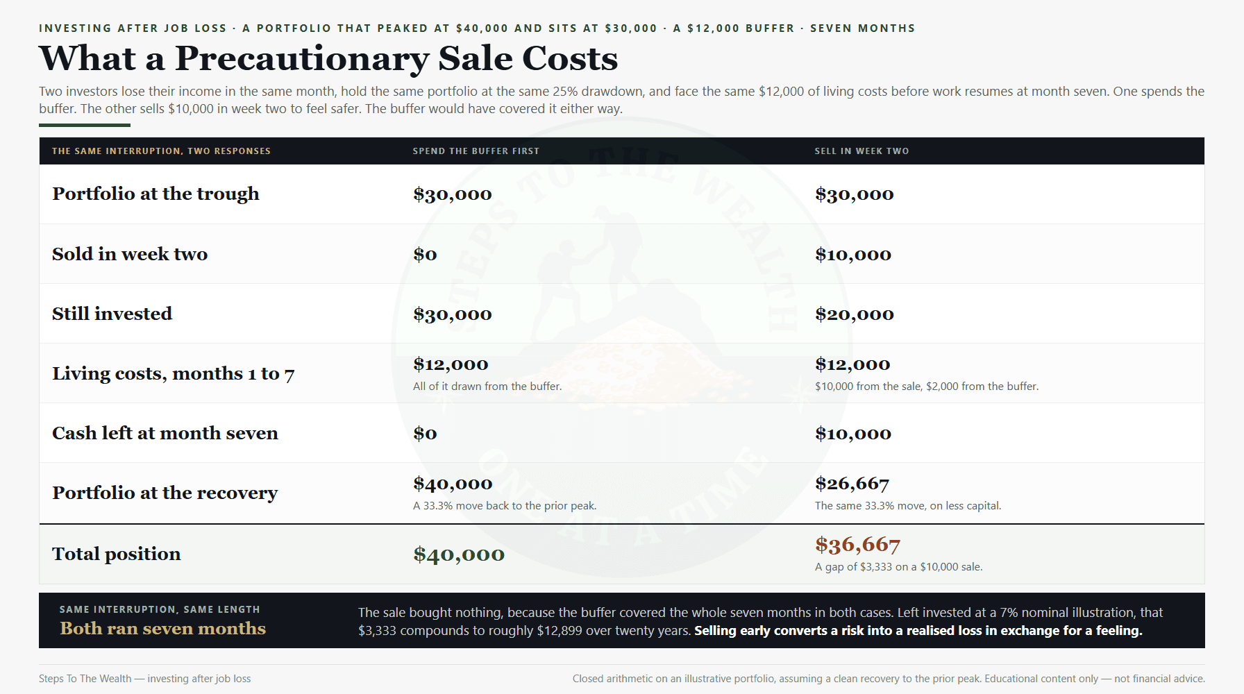 Investing after job loss: what a precautionary sale costs against spending the buffer first
